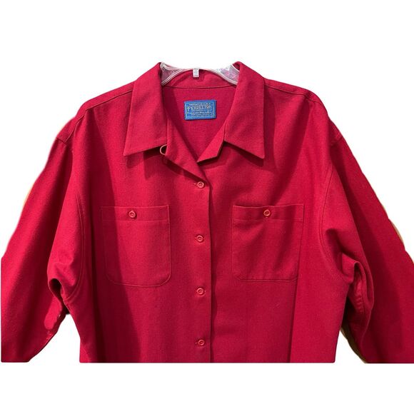 Pendleton Shacket Button Up Shirt 100% Virgin Wool Sz L Red Missing Button - Picture 1 of 10